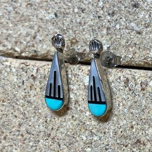 Sterling Silver Inlay Teardrop Post Earrings